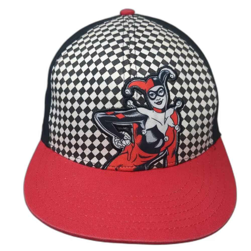 DC Comics Snapback Black Red One Size Harley Quinn Checkered Flat Brim hat
